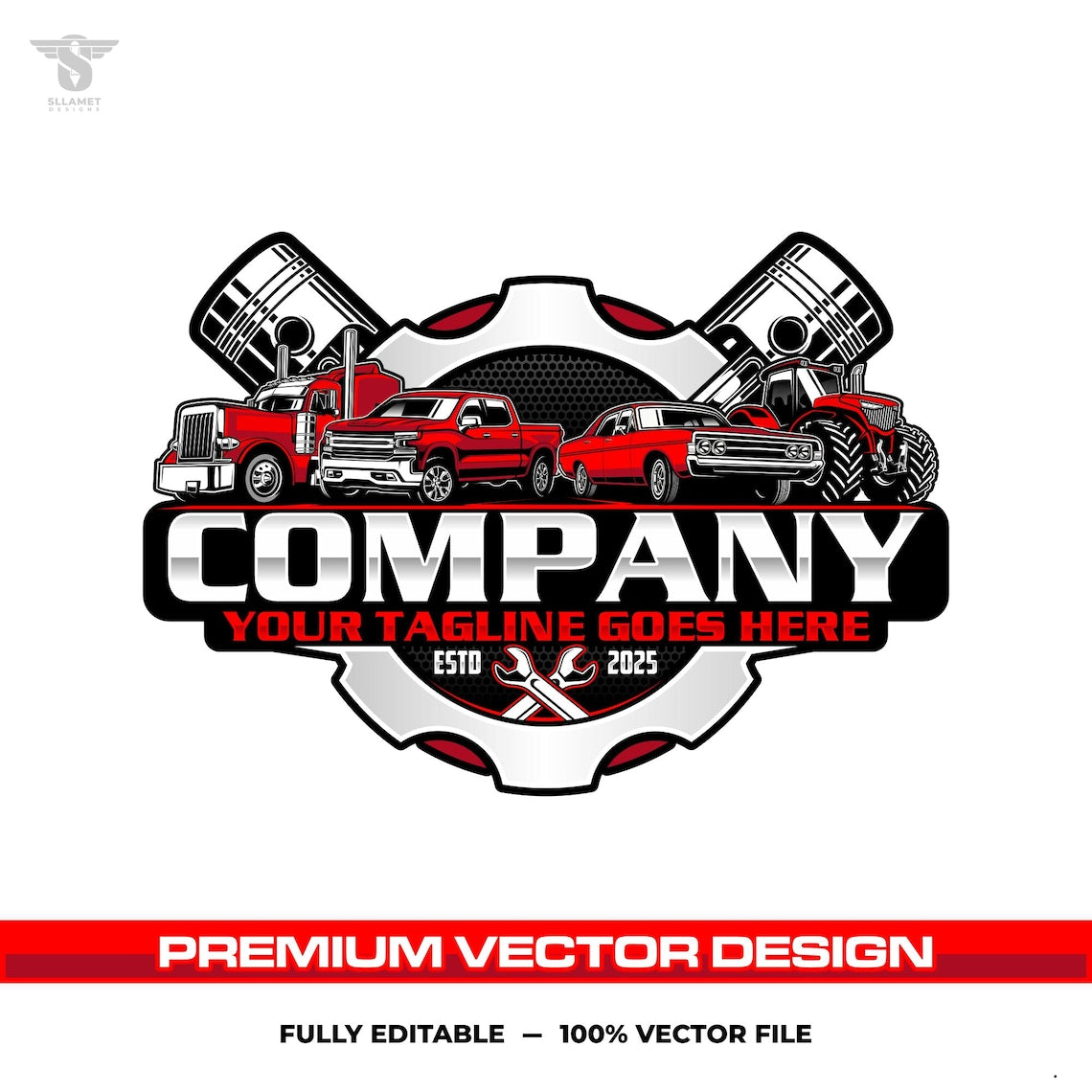 Auto repair logo template for vehicle service mechanic garage in SVG AI EPS PNG editable vector format