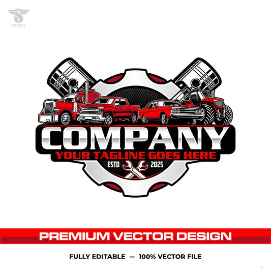 Auto repair logo template for vehicle service mechanic garage in SVG AI EPS PNG editable vector format