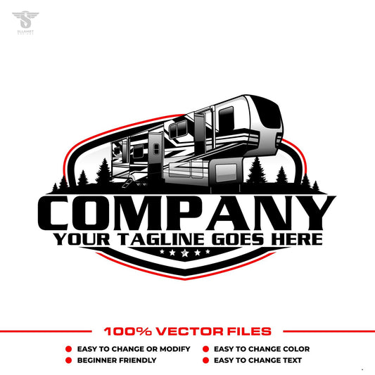 Fifth wheel logo template for camper RV dealer business in SVG AI EPS PNG editable vector format