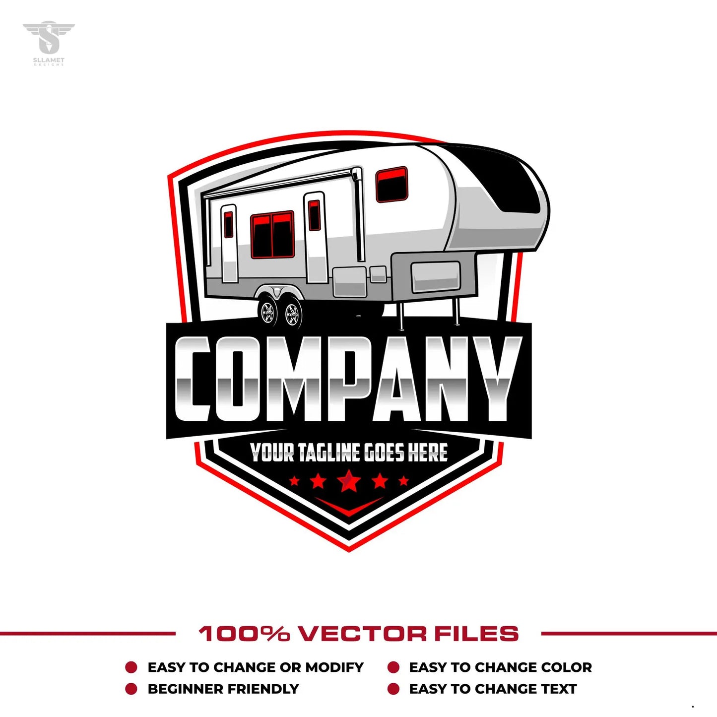 Fifth wheel logo template for camper RV dealer business in SVG AI EPS PNG editable vector format