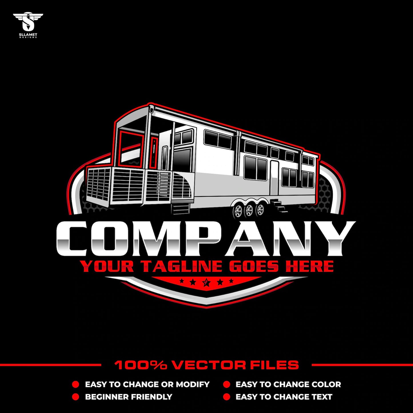 Park model RV logo template for destination trailer company in SVG AI EPS PNG editable vector format