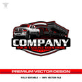 Pickup truck gooseneck dump trailer logo template for hauling removal service in SVG AI EPS PNG editable vector format