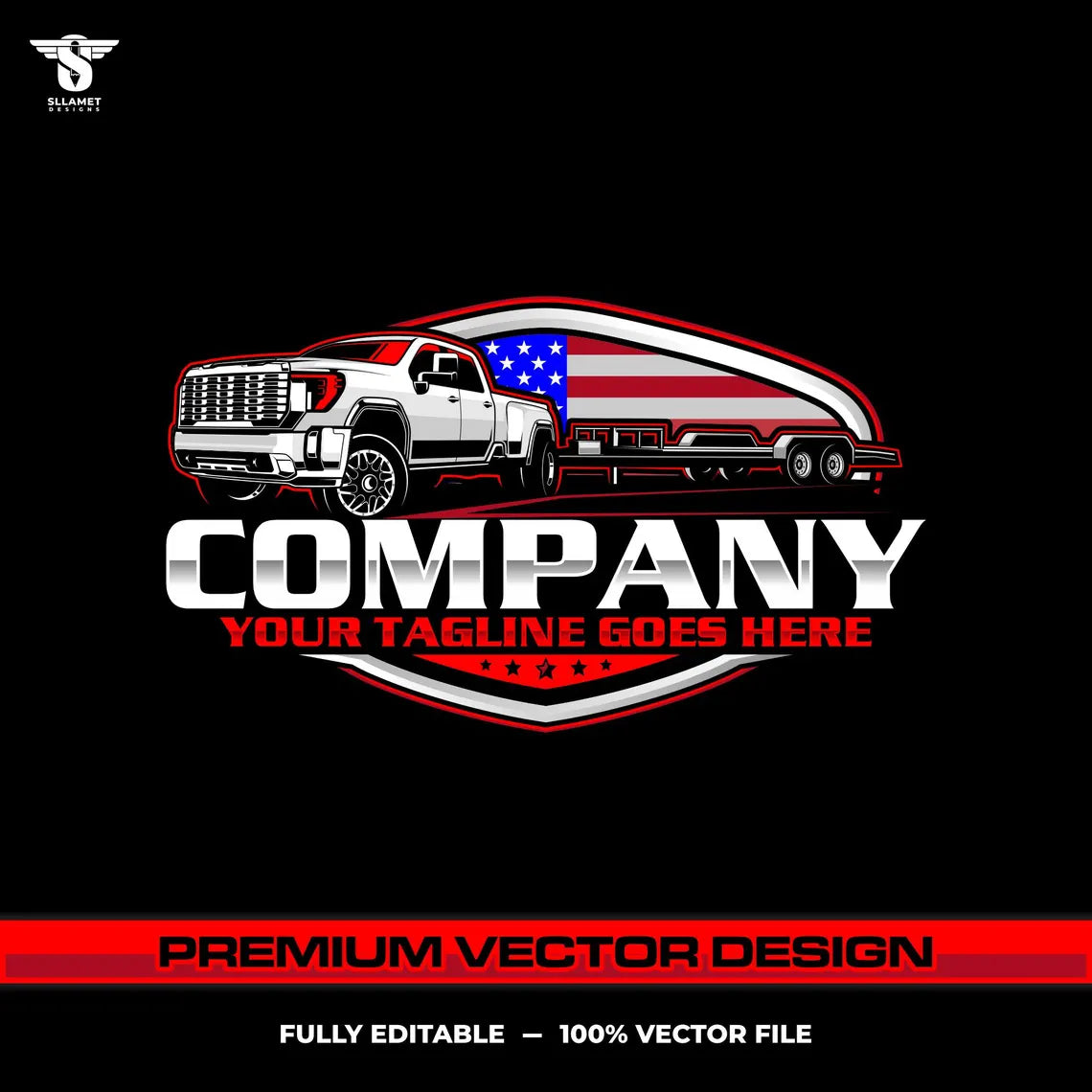 USA hotshot towing logo template for bumper pull trucking company in SVG AI EPS PNG editable vector format