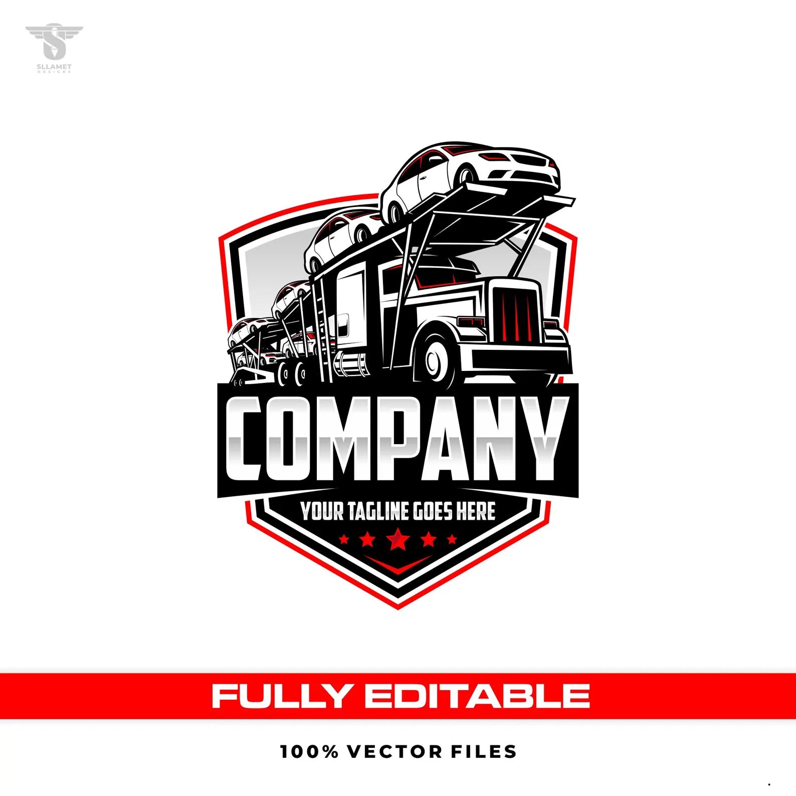 American car carrier logo template with truck hauling design in SVG AI EPS editable vector format