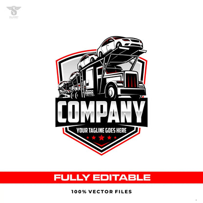 American car carrier logo template with truck hauling design in SVG AI EPS editable vector format
