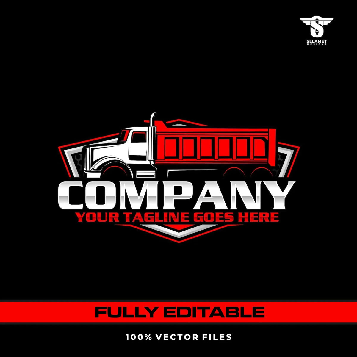 American dump truck logo template with tipper hauling construction design in SVG AI EPS editable vector format