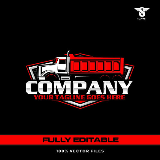 American dump truck logo template with tipper hauling construction design in SVG AI EPS editable vector format