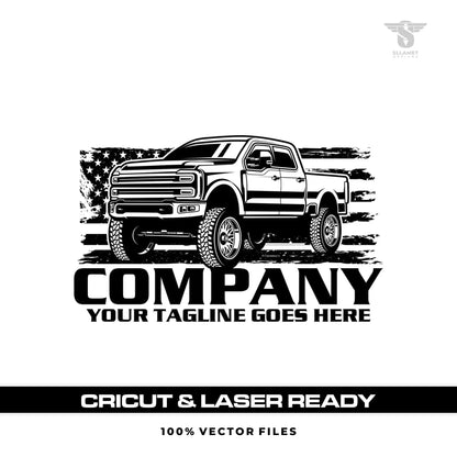American pickup truck logo template for hauling business in SVG AI EPS PNG Cricut laser cut file format