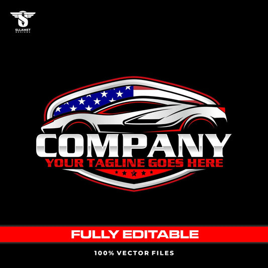 American sports car logo template for USA automotive dealer branding in SVG AI EPS PNG editable vector format