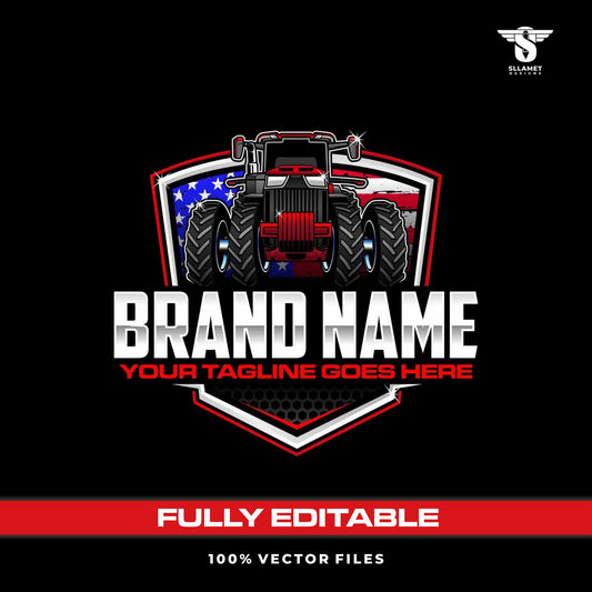 American tractor logo template for farming agriculture in SVG AI EPS PNG editable vector format
