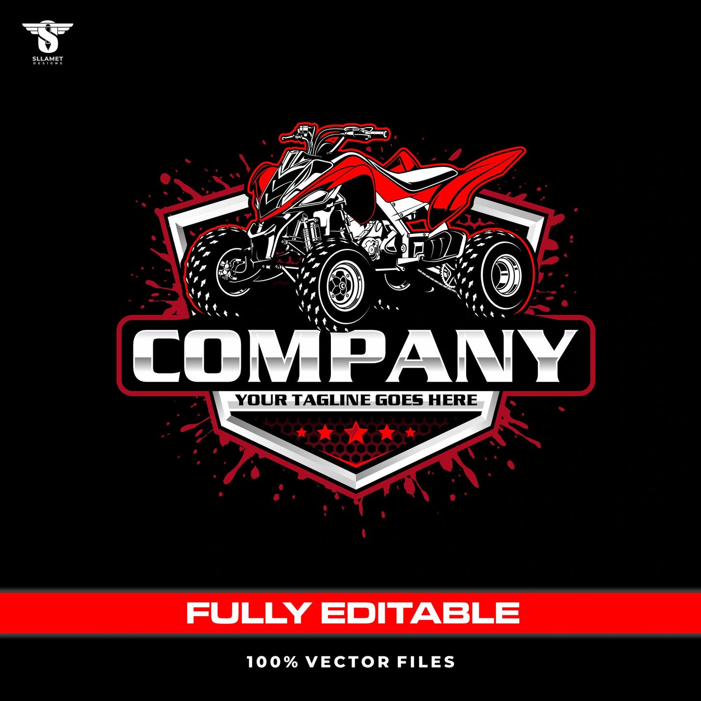 ATV logo template with sport quad offroad racing design in SVG AI EPS editable vector format