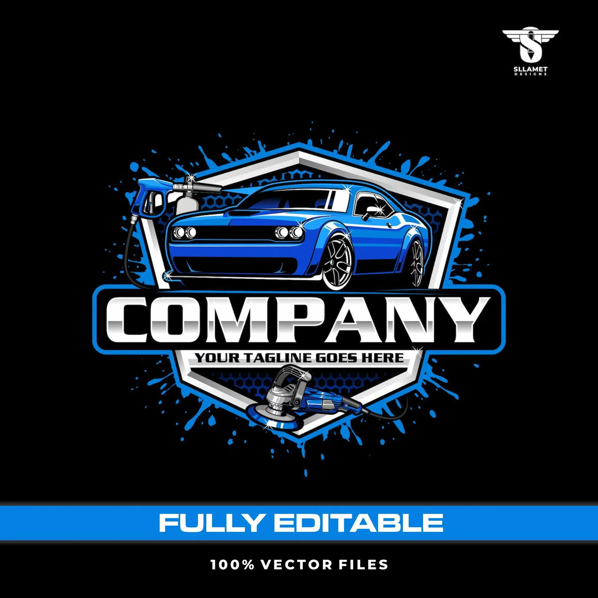 Auto detailing logo template for car wash cleaning service in SVG AI EPS PNG editable vector format