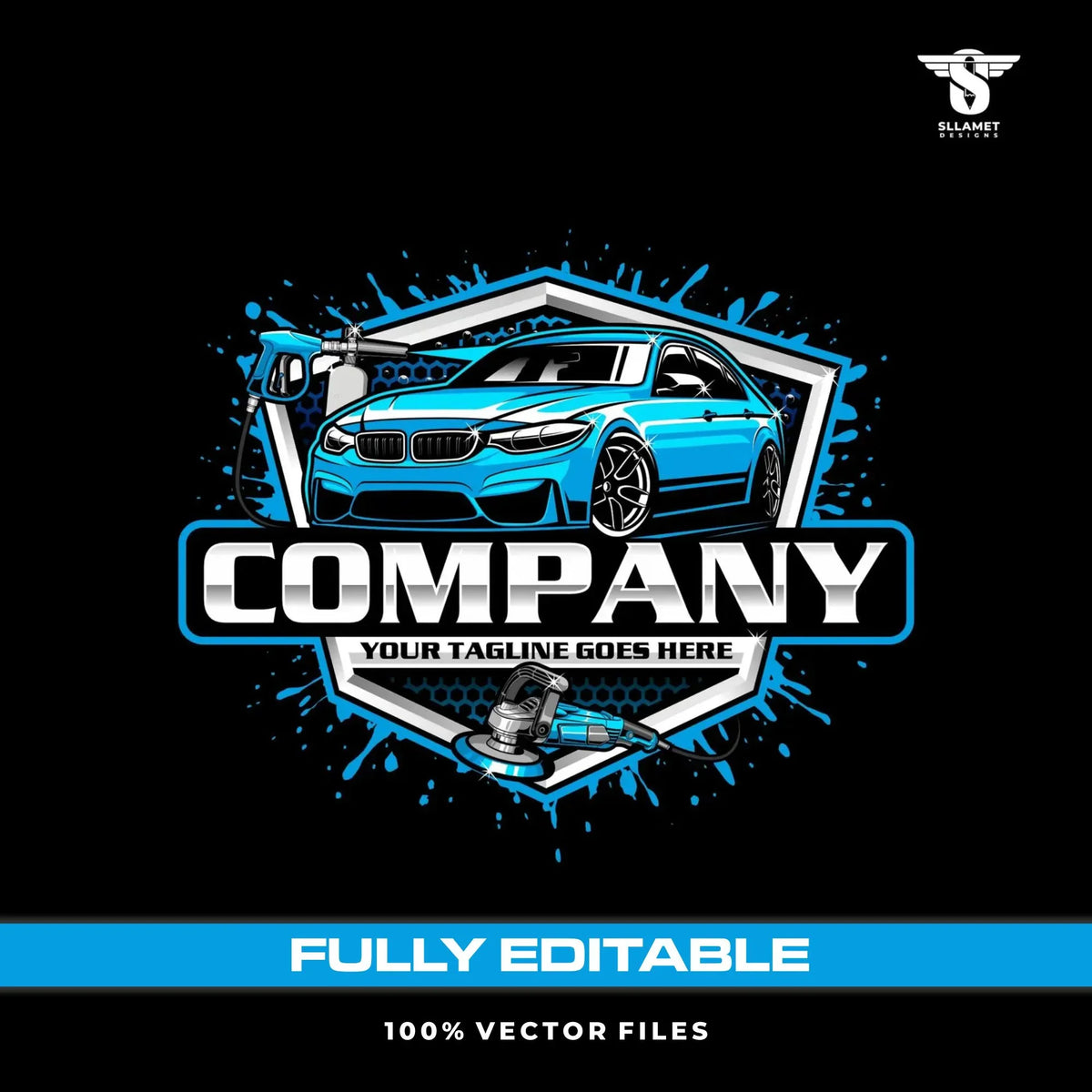 Auto detailing logo template for car wash cleaning service in SVG AI EPS PNG editable vector format