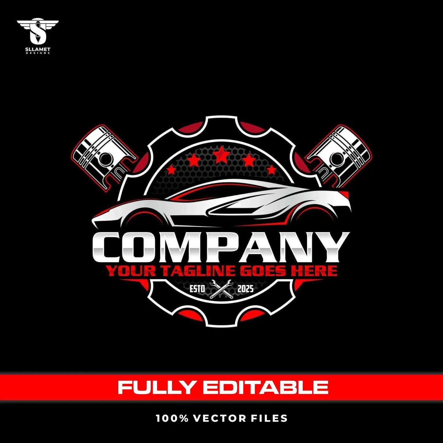 Auto repair logo template for car service mechanic workshop in SVG AI EPS PNG editable vector format