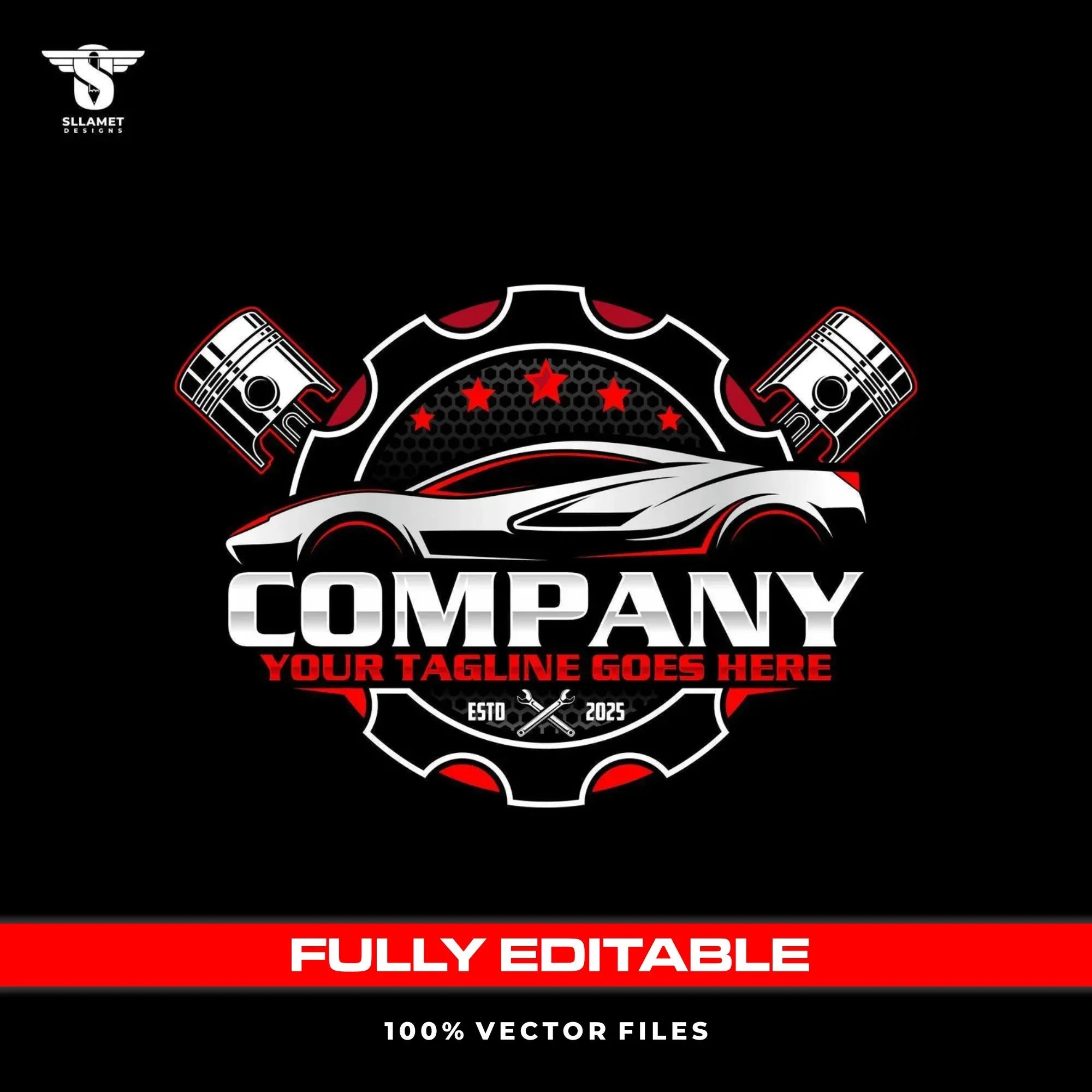 Auto repair logo template for car service mechanic workshop in SVG AI EPS PNG editable vector format