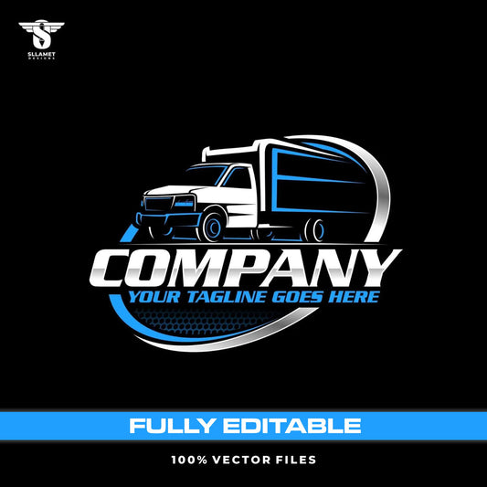 Box truck logo template for delivery and shipping service in SVG AI EPS PNG editable vector format