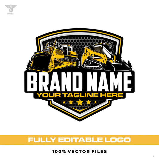 Bulldozer skid steer logo template for construction contractor heavy equipment in SVG AI EPS PNG editable vector format