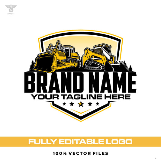 Bulldozer skid steer logo template for construction contractor heavy equipment in SVG AI EPS PNG editable vector format