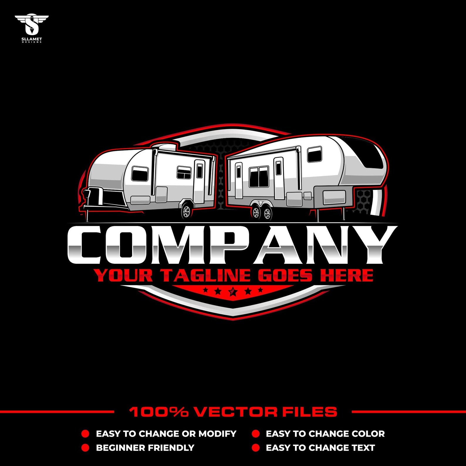 Campground logo template for travel trailer RV park branding in SVG AI EPS PNG editable vector format