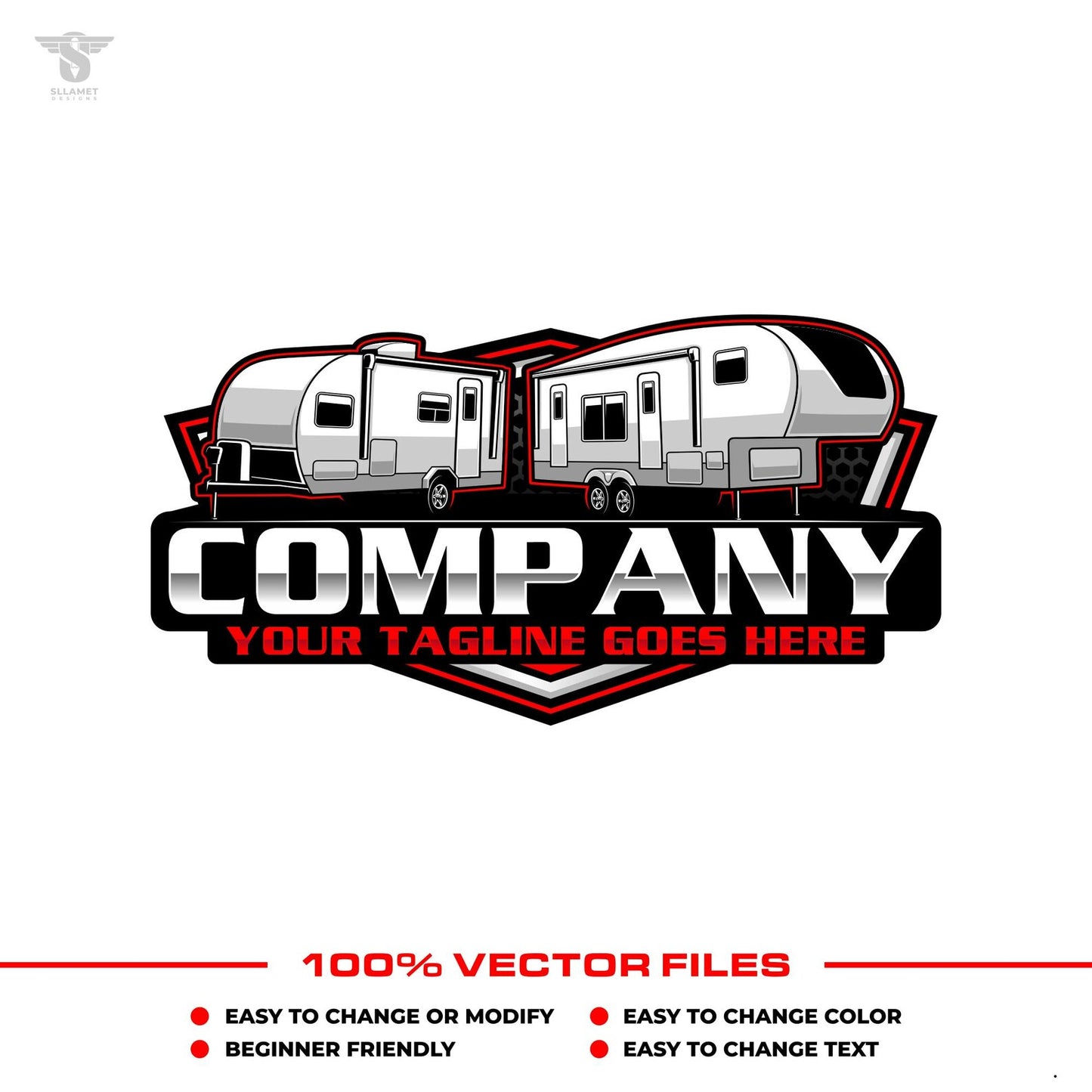 Campground logo template for travel trailer RV park branding in SVG AI EPS PNG editable vector format