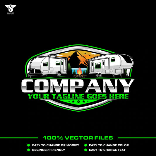 Campground logo template for travel trailer RV park branding in SVG AI EPS PNG editable vector format
