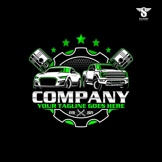 Car repair logo template with piston engine design for mechanic garage in SVG AI EPS PNG editable vector format