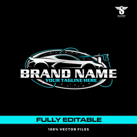 Car wash logo template for auto cleaning and detailing service in SVG AI EPS PNG editable vector format