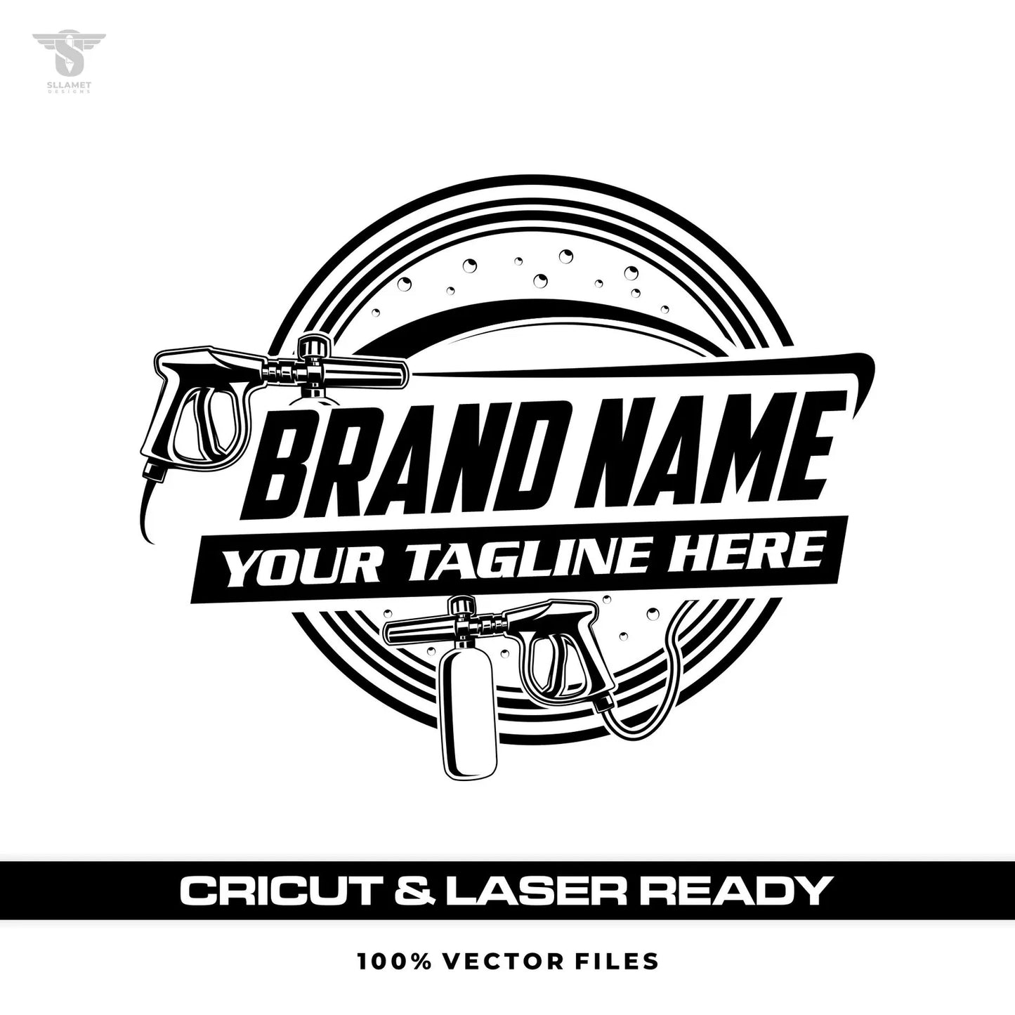 Car wash logo template with auto detailing power washer design in SVG AI EPS PNG editable vector format