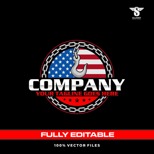 American Chain hook towing logo template for roadside recovery service in SVG AI EPS PNG editable vector format