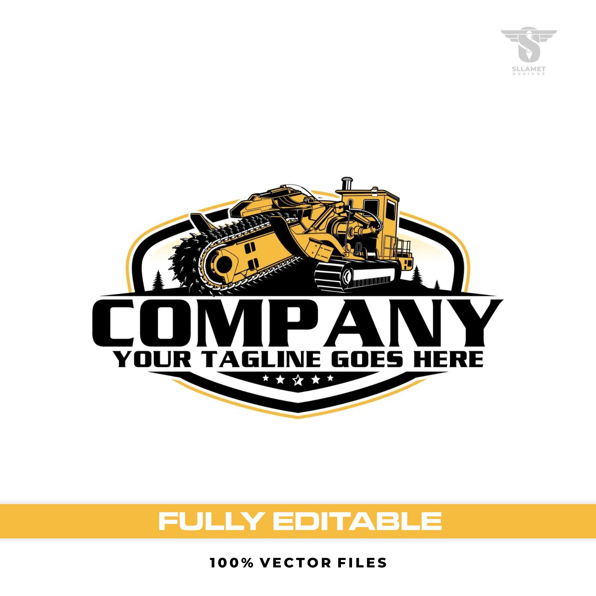 Heavy duty chain trencher logo template for pipeline installation in SVG AI EPS PNG editable vector 