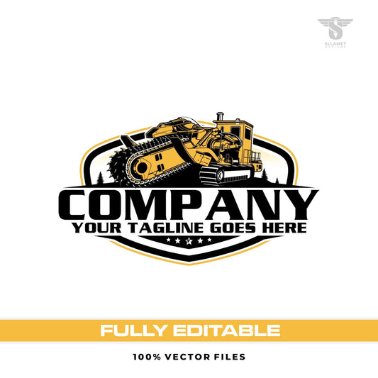 Heavy duty chain trencher logo template for pipeline installation in SVG AI EPS PNG editable vector 