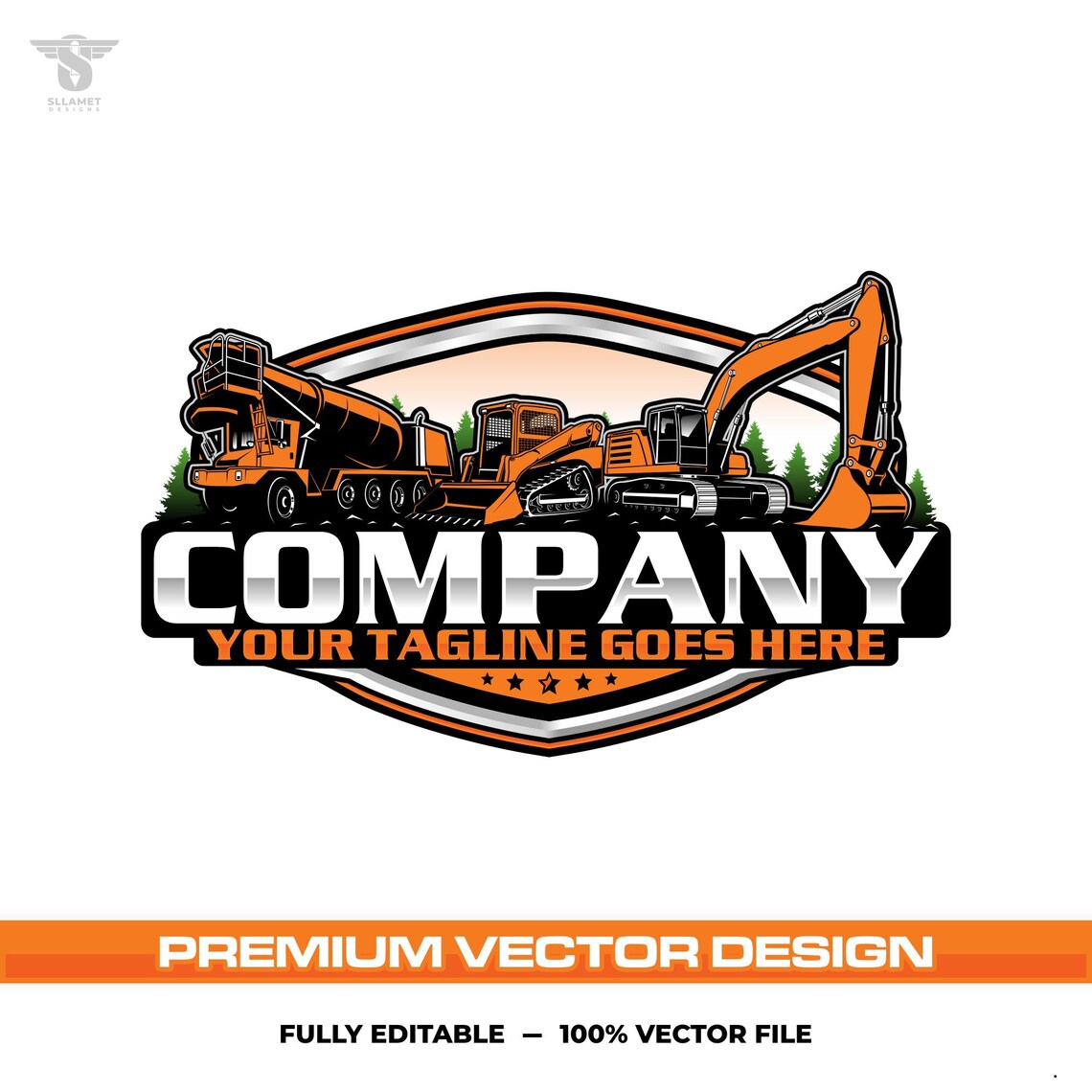 Skid steer concrete truck excavator logo template for construction in SVG AI EPS PNG editable vector format