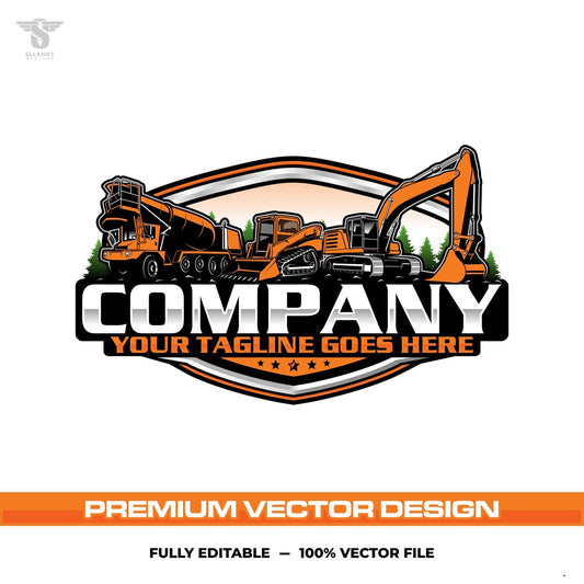 Skid steer concrete truck excavator logo template for construction in SVG AI EPS PNG editable vector format
