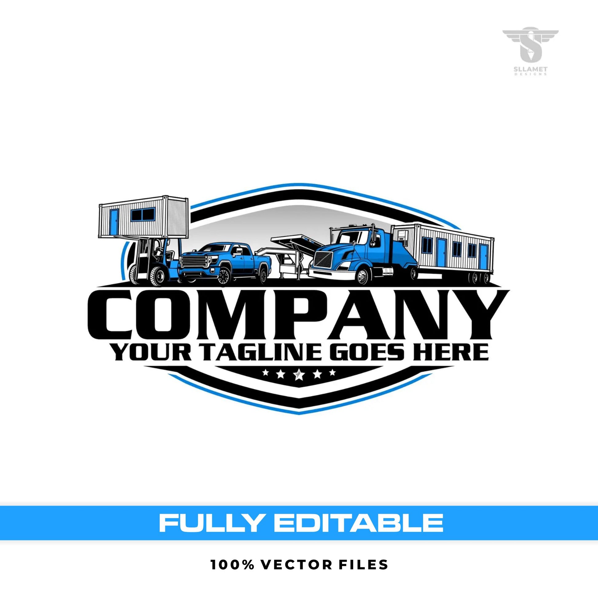 Container house transport logo template for modular home moving in SVG AI EPS PNG editable vector format