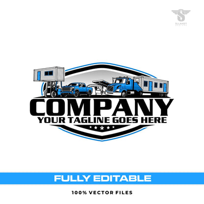 Container house transport logo template for modular home moving in SVG AI EPS PNG editable vector format