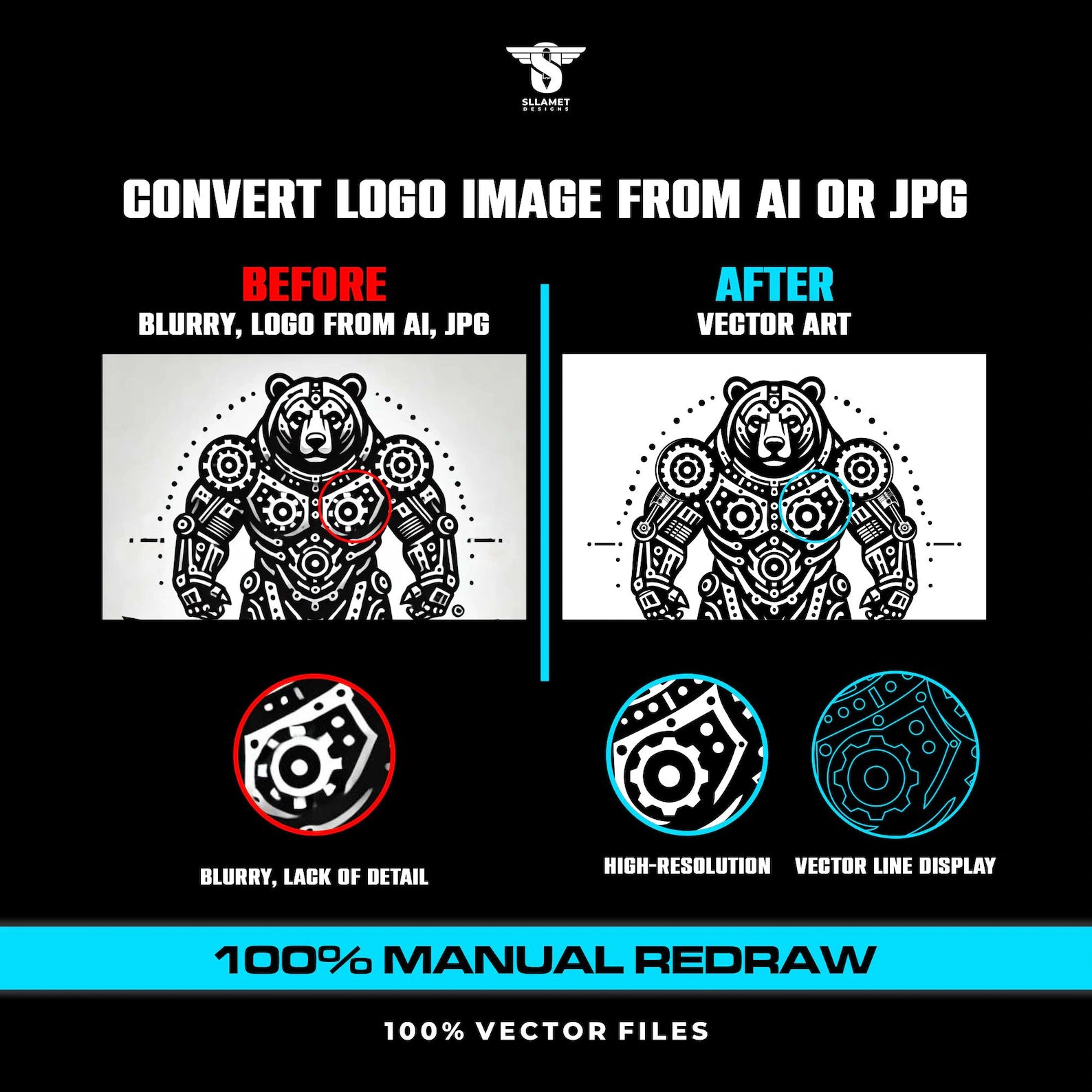 Convert AI generated logo to vector redraw service JPG PNG to SVG AI EPS PDF high quality vector format