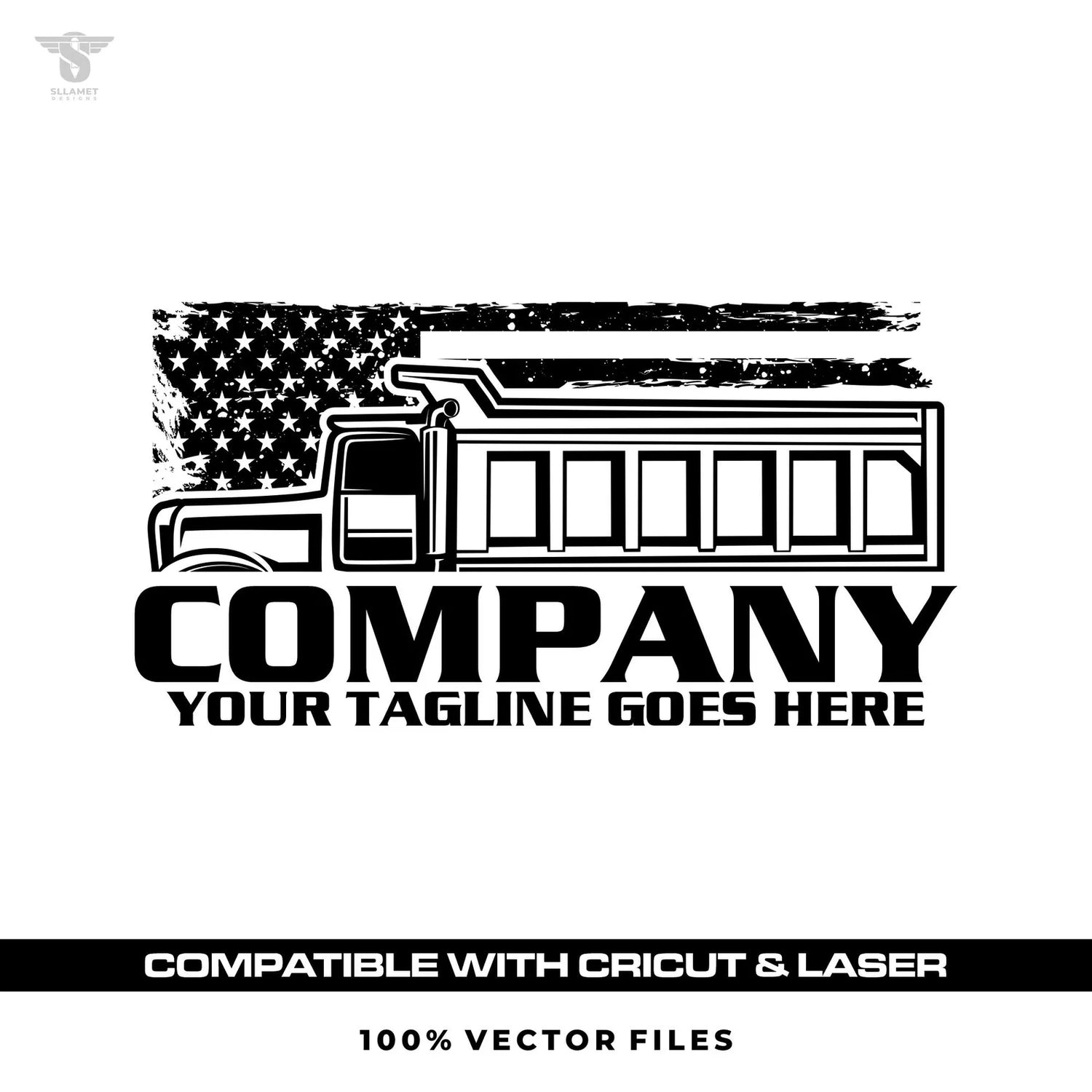 American dump truck logo template for construction cricut laser cut file in SVG AI EPS PNG editable vector format