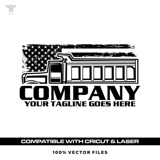 American dump truck logo template for construction cricut laser cut file in SVG AI EPS PNG editable vector format