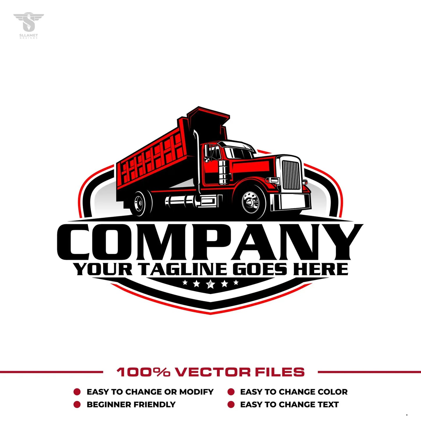 Dump truck logo template for construction trucking business in SVG AI EPS PNG editable vector format