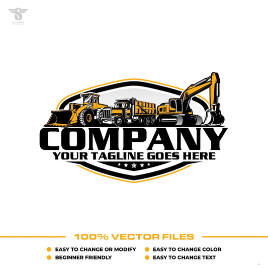 Excavation logo template with excavator dump truck loader design in SVG AI EPS PNG editable vector format