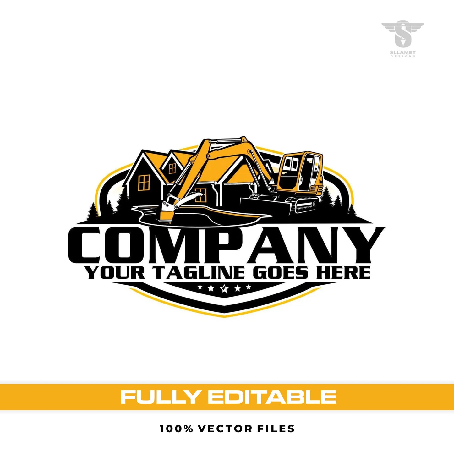 Excavator logo template for pool digging service contractor in SVG AI EPS PNG JPG editable vector format