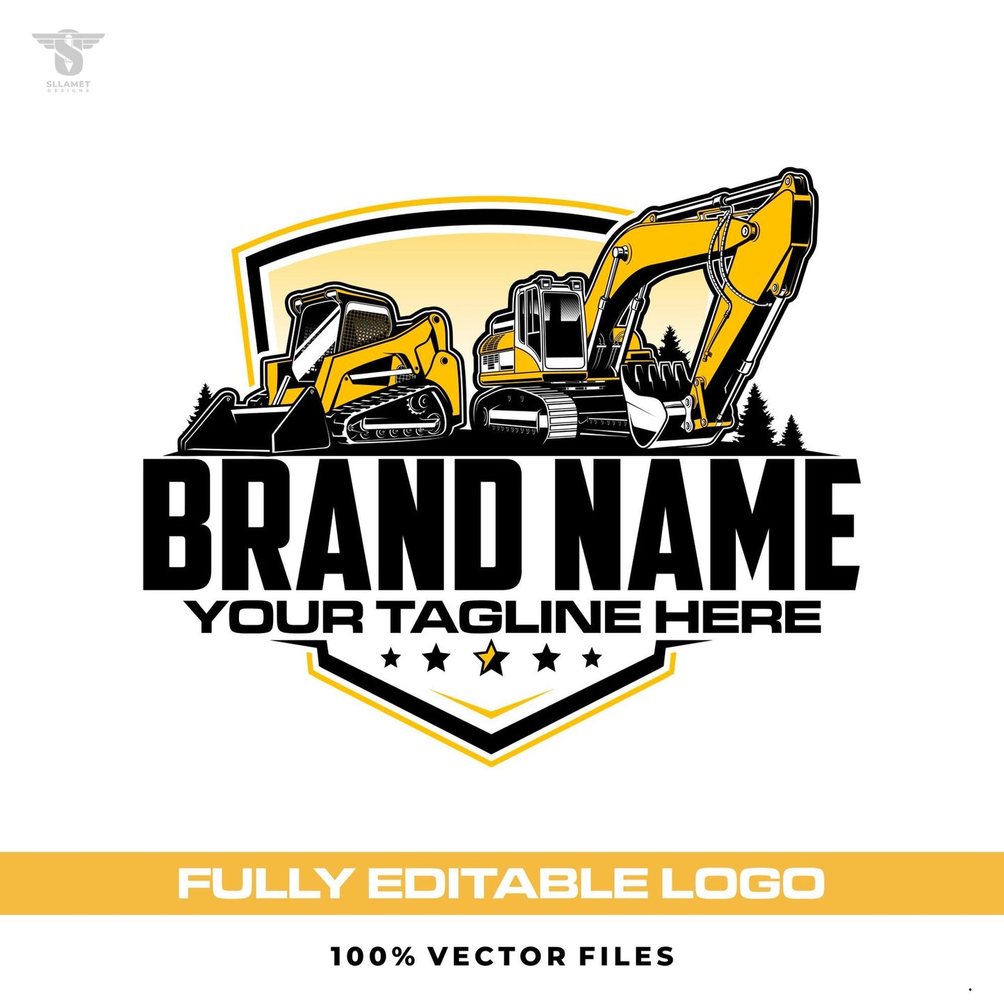Excavator skid steer logo template for construction hauling in SVG AI EPS PNG editable vector format