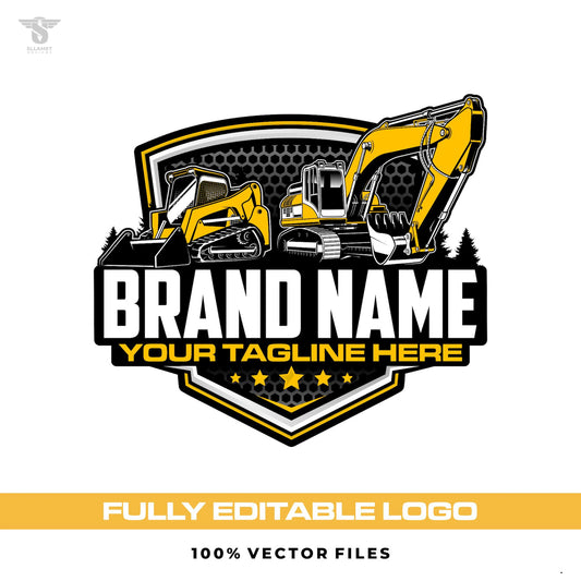Excavator skid steer logo template for construction hauling in SVG AI EPS PNG editable vector format