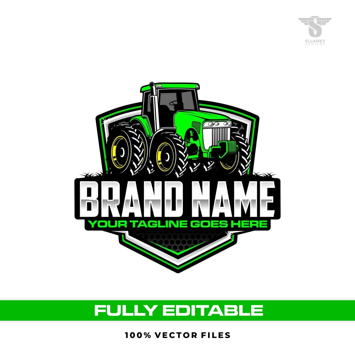 Modern green tractor logo template for farming agriculture in SVG AI EPS PNG editable vector format