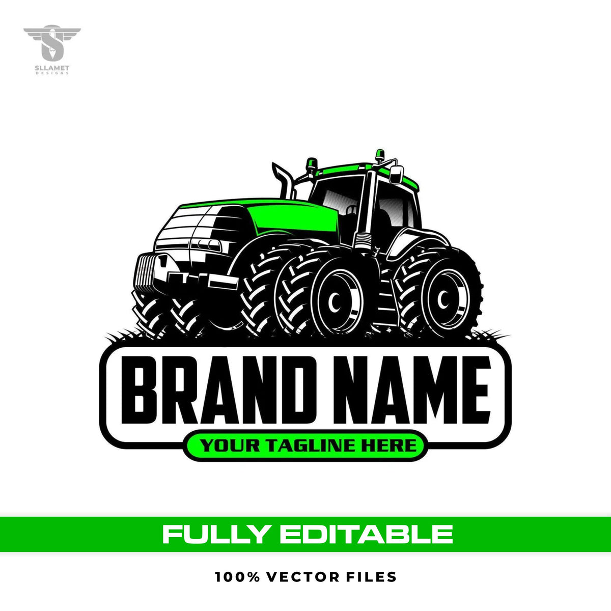 Heavy duty tractor dual wheels logo template for agriculture farming in SVG AI EPS PNG editable vector format