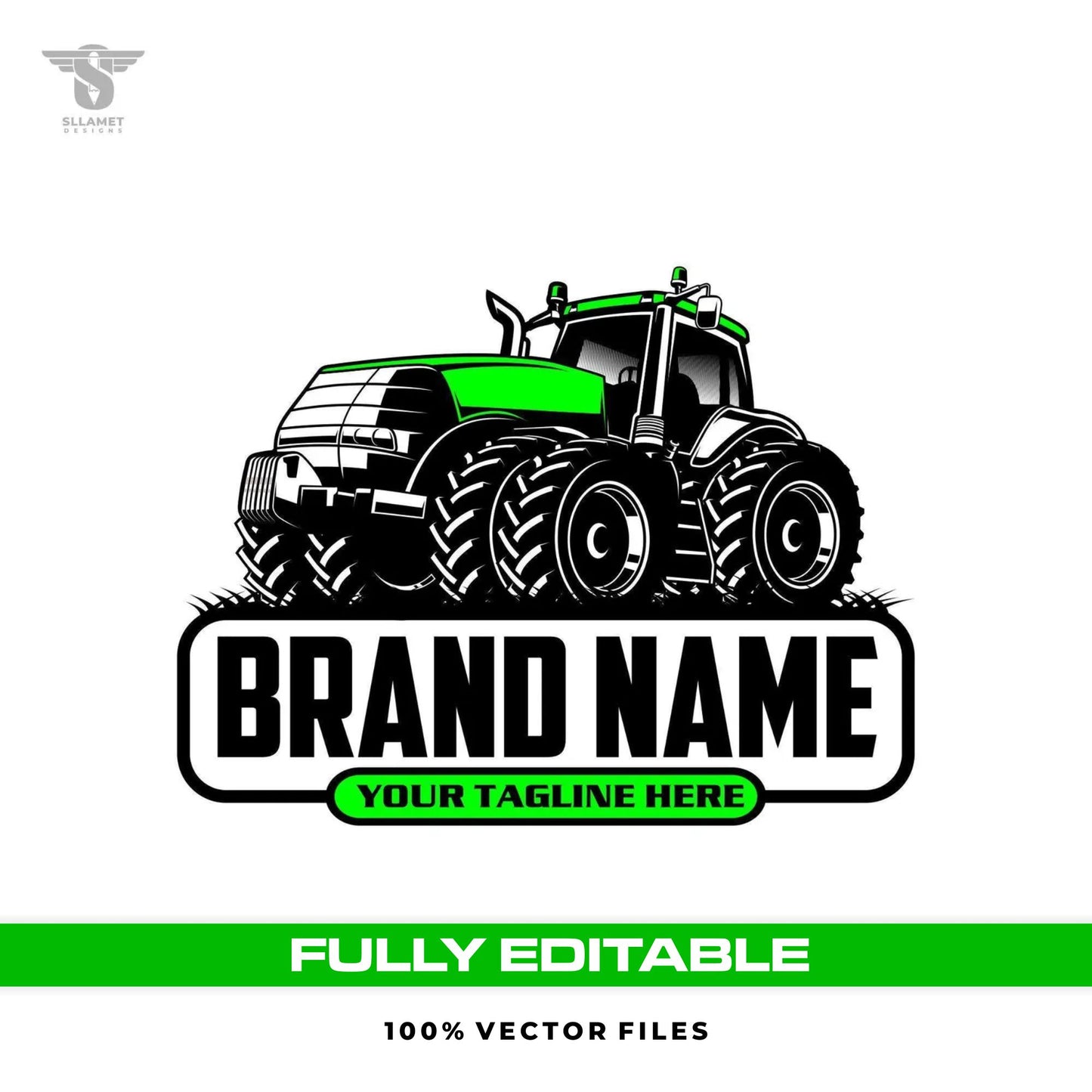 Heavy duty tractor dual wheels logo template for agriculture farming in SVG AI EPS PNG editable vector format