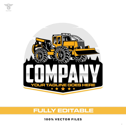 Log skidder logging equipment logo template in forestry industry SVG AI EPS PNG editable vector format