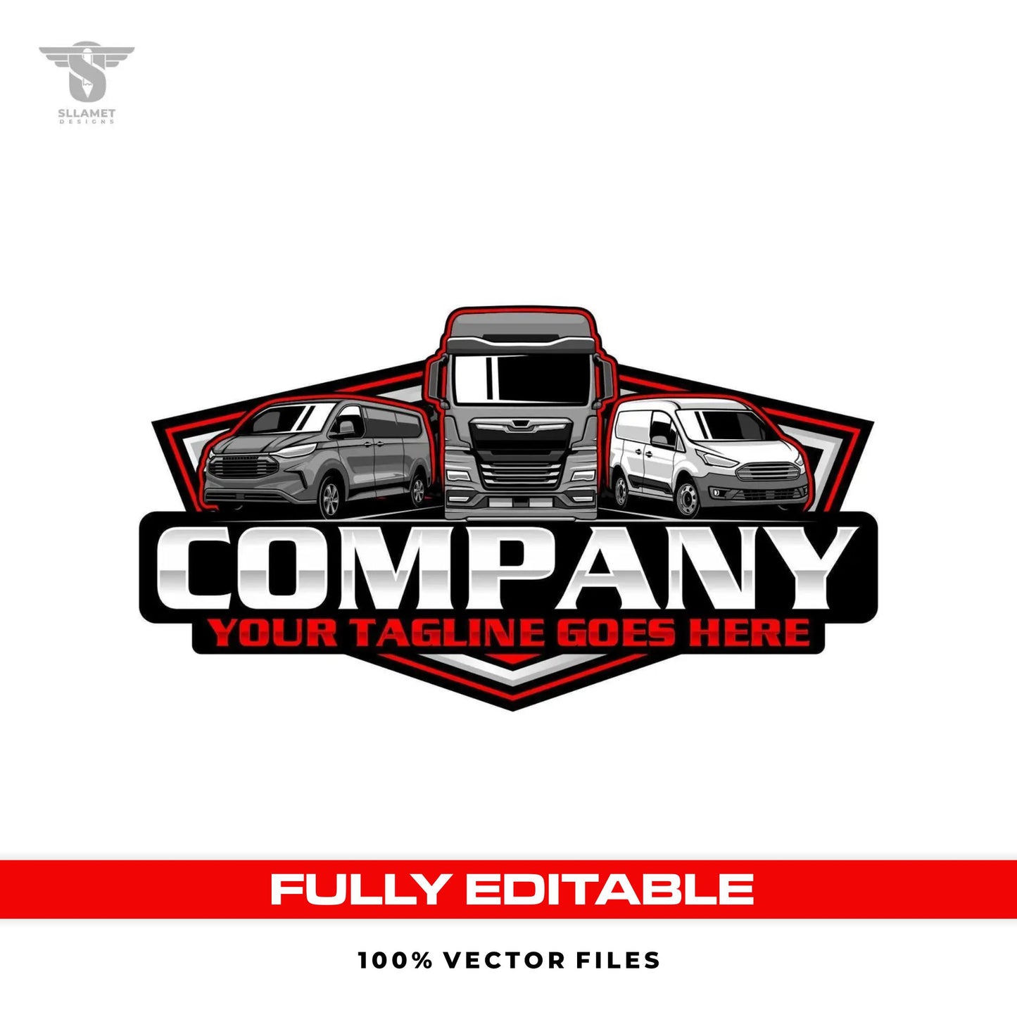 Logistics transport logo template with semi truck shipping design in SVG AI EPS PNG editable vector format
