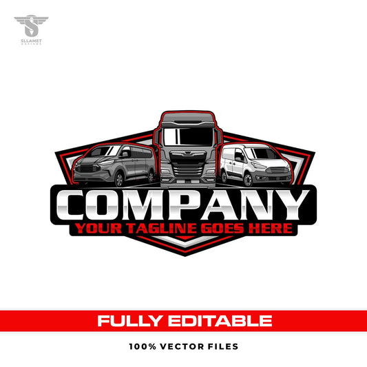 Logistics transport logo template with semi truck shipping design in SVG AI EPS PNG editable vector format