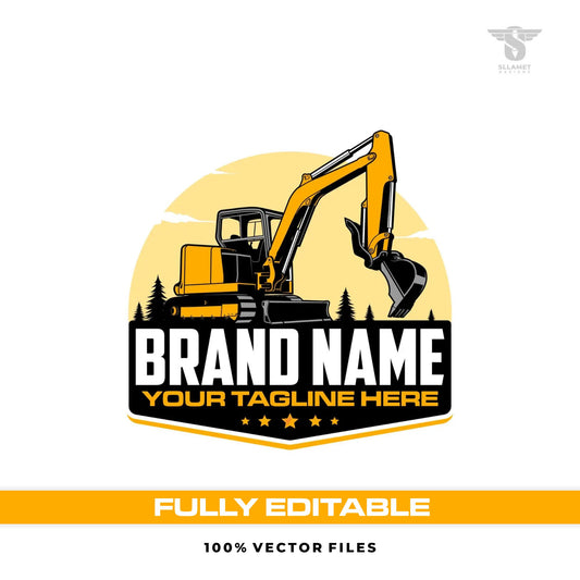 Mini excavator logo template for compact digging construction in SVG AI EPS PNG editable vector format